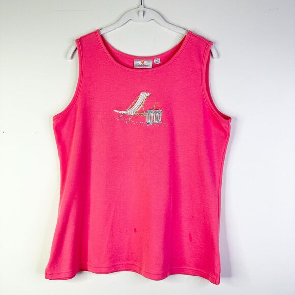 Quacker Factory Twin Set Women L Pink Cotton Embellished Beach Chair Y2K Vintage - Picture 3 of 11